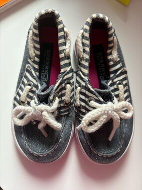 Sperry Toddler Navy Stripe Bahama Jr Boat Shoes - Blue/White